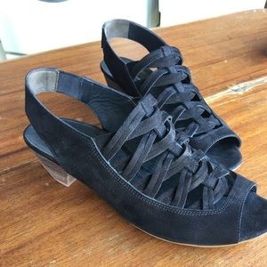 Paul Green black suede heeled sandals